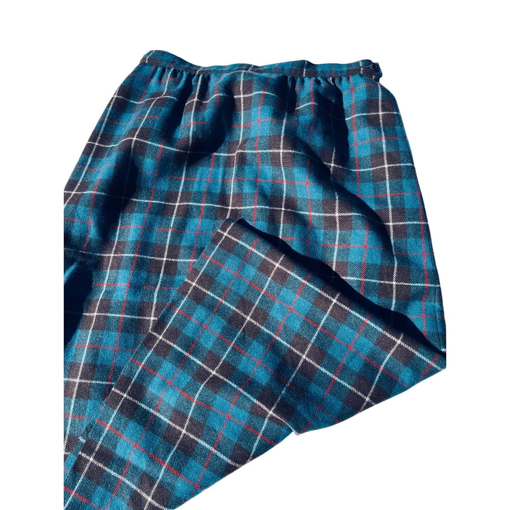 Vintage Pendleton Tartan Midi Skirt Plaid Wool Blue Size 12 Preppy Academia